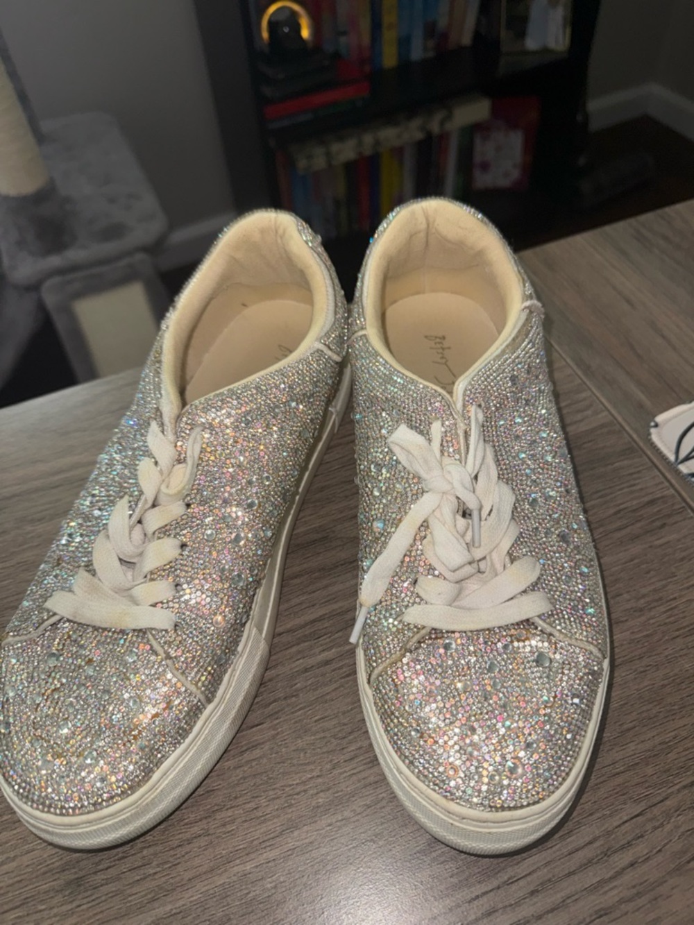 Betsey Johnson Silver Glitter Rhinestone Lace-Up Sneakers